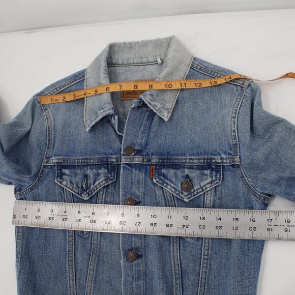Levis LVC Jacket Womens Small Orange Tab Cotton Embroidered Sleeve Denim Trucker - Picture 15 of 16
